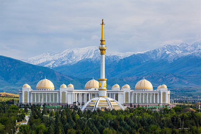Independence monument and National Library in Ashgabat