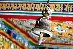 Murals and bell in a monastery, Bhutan